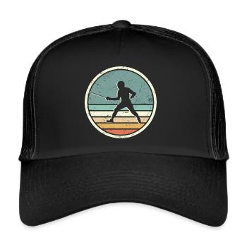 Fechten Fechtsport Grafik Retro Fechter - Trucker Cap - Schwarz/Schwarz - Vorne