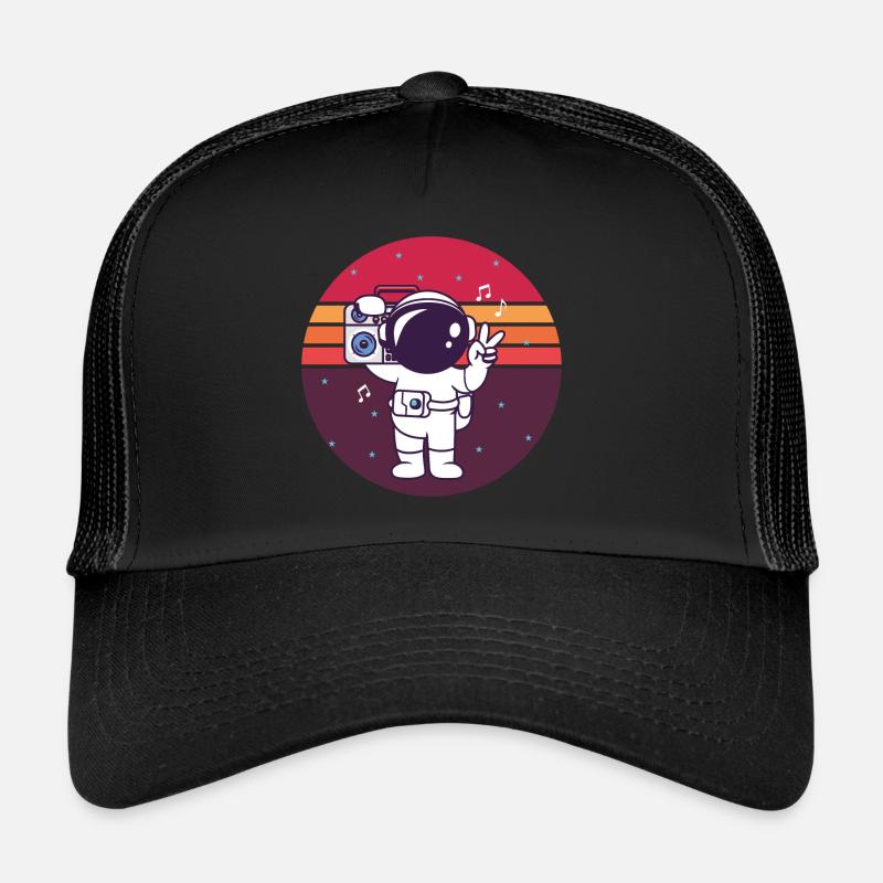 Lustiger Astronaut Musik Geschenk - Trucker Cap - Schwarz/Schwarz