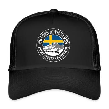 Suède - Chiens de traîneau, montagnes et drapeau - Casquette trucker  - noir/noir - Devant
