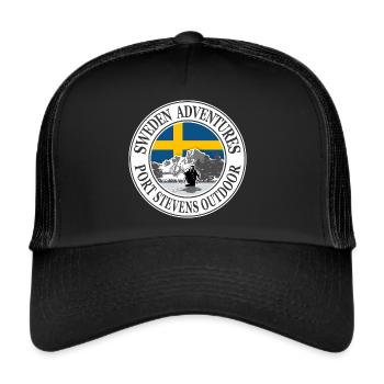 Aventures en Suède - Pêcheurs et drapeau suédois - Casquette trucker  - noir/noir - Devant