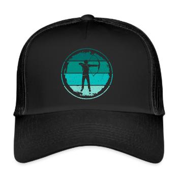 Bogenschießen Vintage Bogensport Bogenschütze - Trucker Cap - Schwarz/Schwarz - Vorne