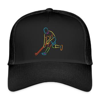 Hockeyspieler bunt Feldhockey Jungen Hockey - Trucker Cap - Schwarz/Schwarz - Vorne