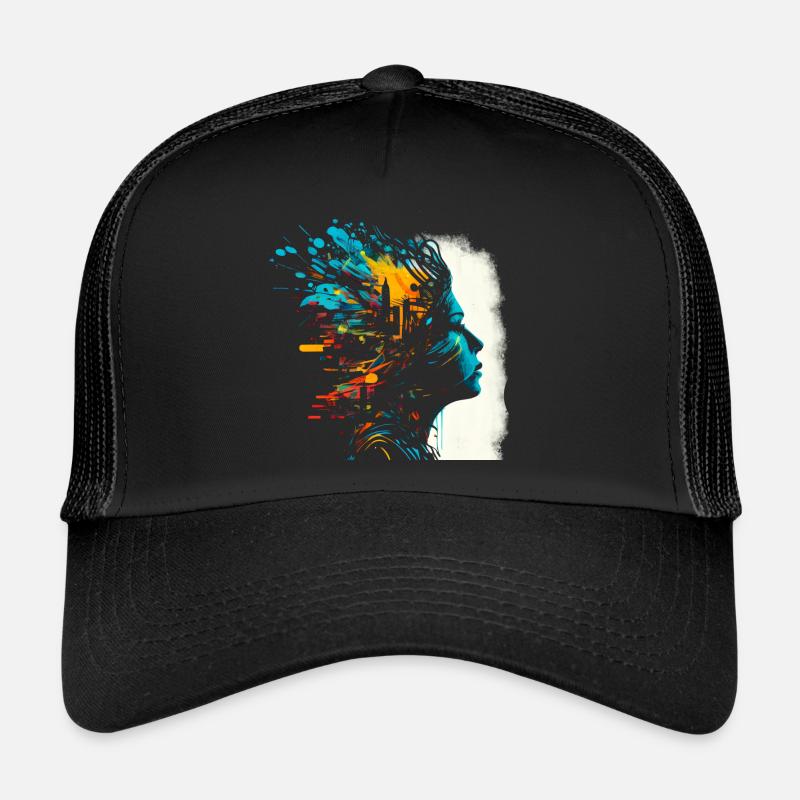 Psychedelisches Artwork - Open Mind - Trucker Cap - Schwarz/Schwarz