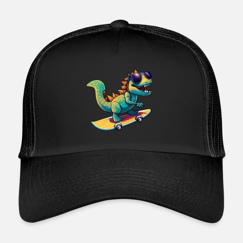 Dino Dinosaur sur skateboard avec lunettes de soleil Casquette trucker 