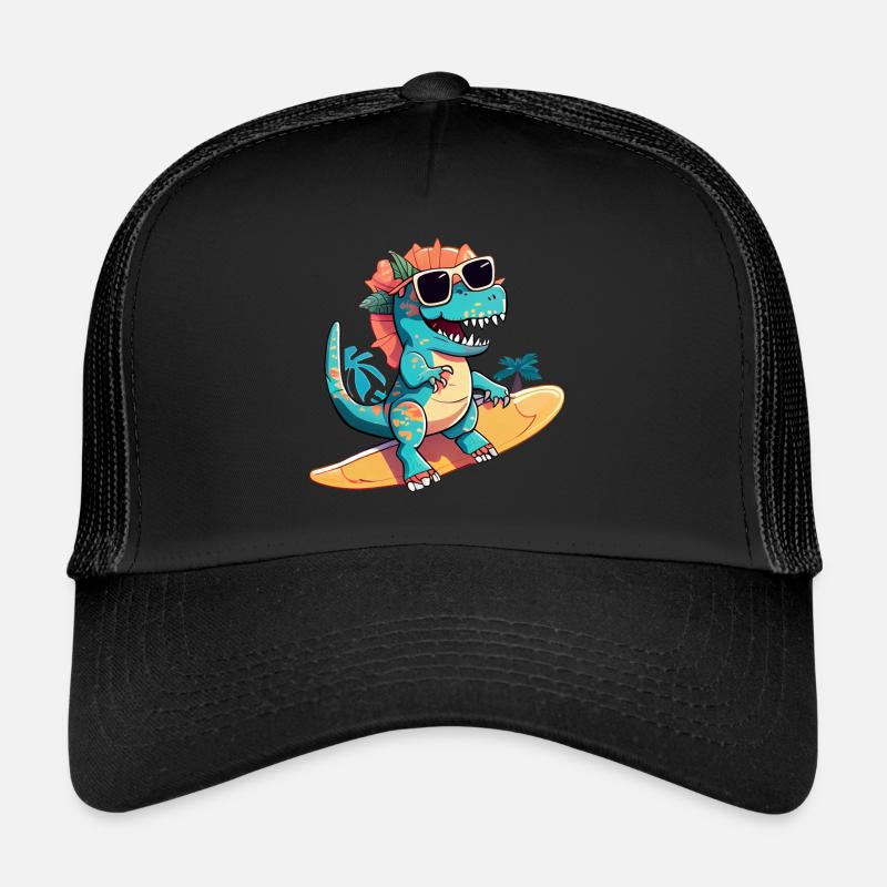 Dino Dinosaurier auf Surfboard mit Sonnenbrille Trucker Cap