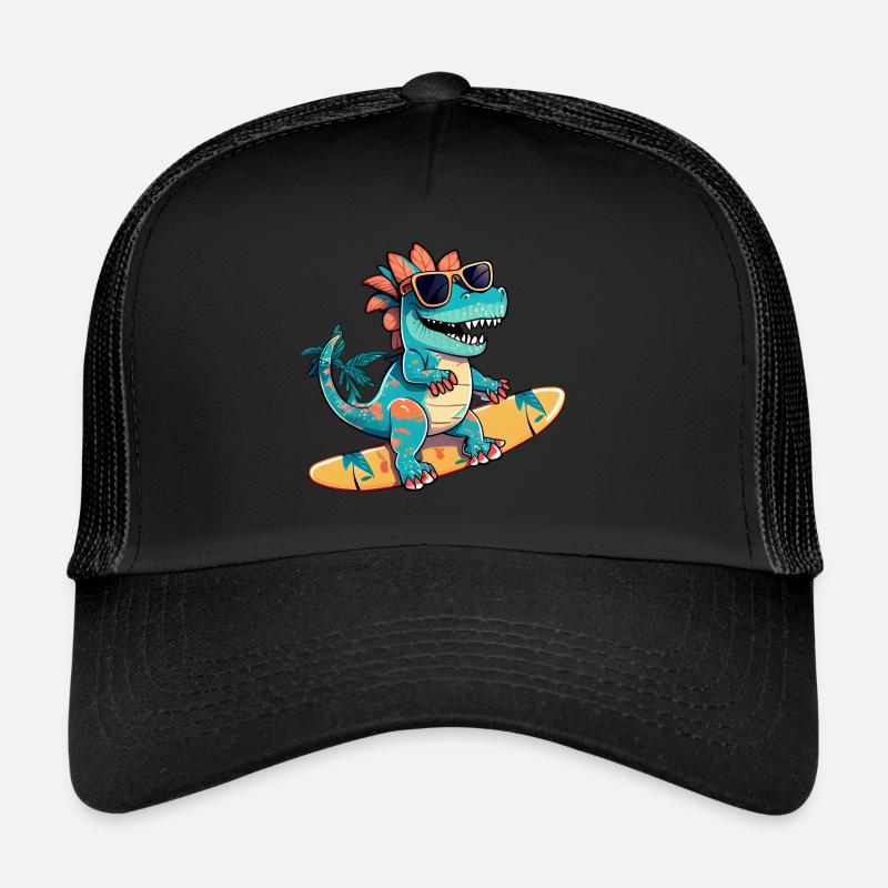 Dino Dinosaurier auf Surfboard mit Sonnenbrille Trucker Cap