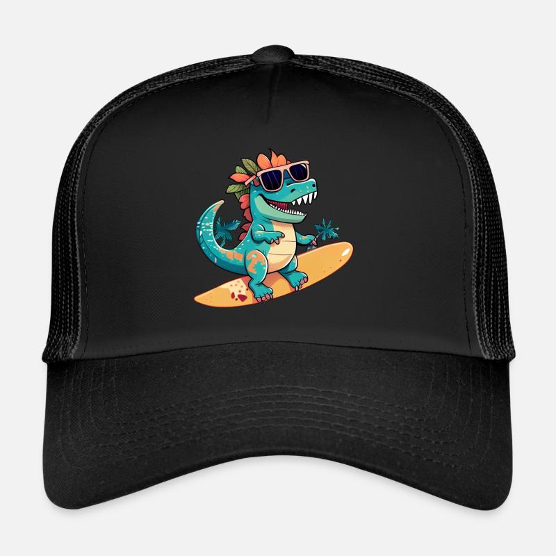 Dino Dinosaurier auf Surfboard mit Sonnenbrille Trucker Cap