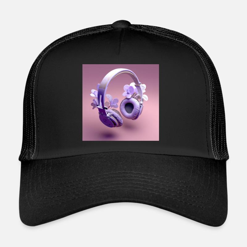 casque audio violet avec des fleurs - Casquette trucker  - noir/noir