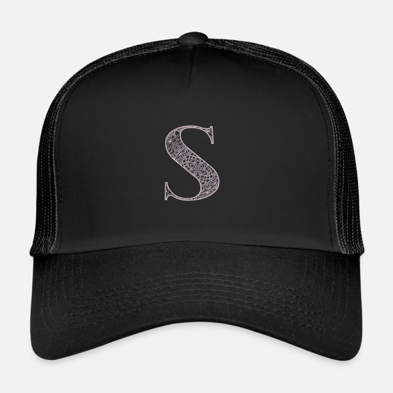 Mandala Monogram Initial in Dusky Pink - Letter S Trucker Cap