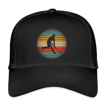 Floorball Spieler Vintage Unihockey Floorballer - Trucker Cap - Schwarz/Schwarz - Vorne