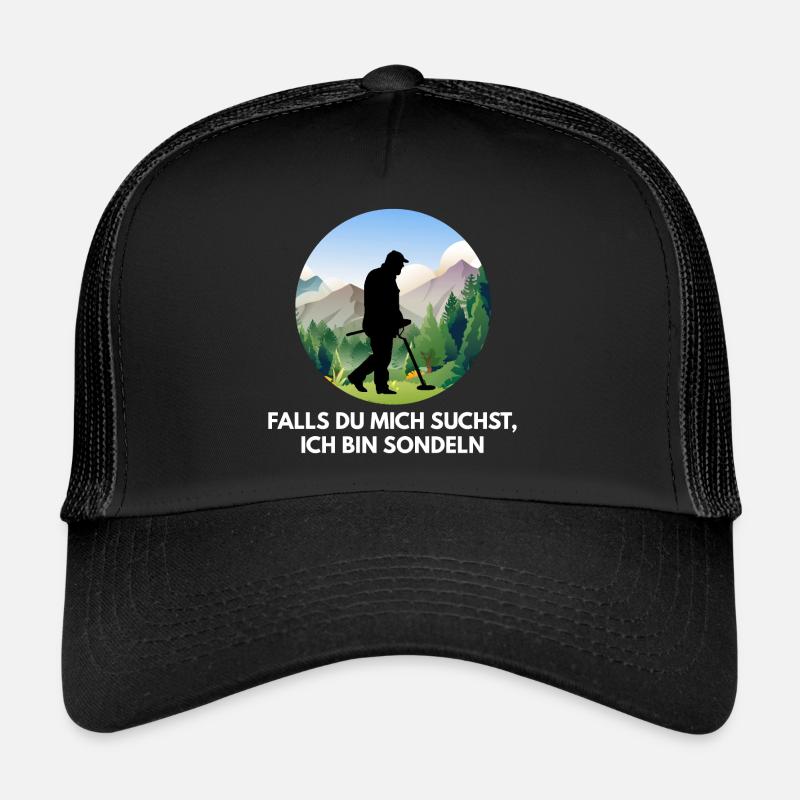 sondeln Sondengänger retro rund print schatzsuche - Trucker Cap - Schwarz/Schwarz