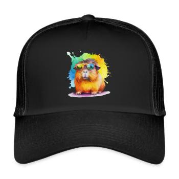 Colorful guinea pig with sunglasses - Trucker Cap - black/black - Front