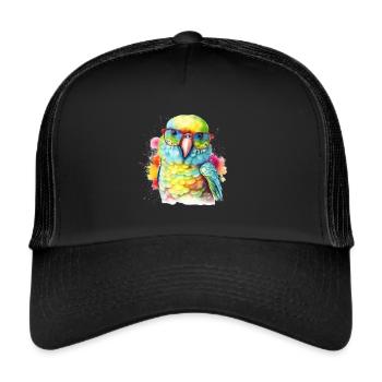 Bunter cooler Papagei mit Brille - Trucker Cap - Schwarz/Schwarz - Vorne