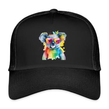 Bunter cooler Koala mit Sonnenbrille - Trucker Cap - Schwarz/Schwarz - Vorne