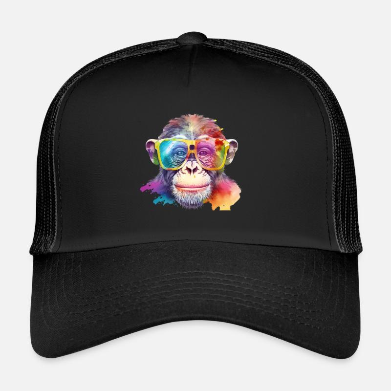 Singe cool coloré avec des lunettes de soleil chimpanzé Casquette trucker 