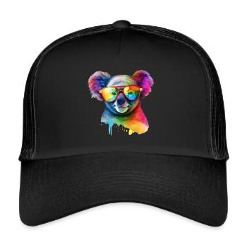Bunter cooler Koala mit Sonnenbrille - Trucker Cap - Schwarz/Schwarz - Vorne