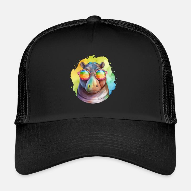 Hippopotame cool coloré avec des lunettes de soleil Casquette trucker 