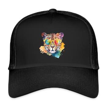 Colorful cool leopard with sunglasses - Trucker Cap - black/black - Front