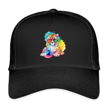Colorful cool leopard with colorful sunglasses - Trucker Cap - black/black - Front