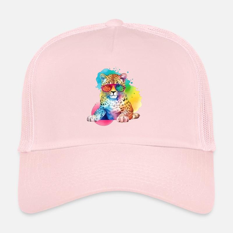 Bunter cooler Leopard mit bunter Sonnenbrille Trucker Cap