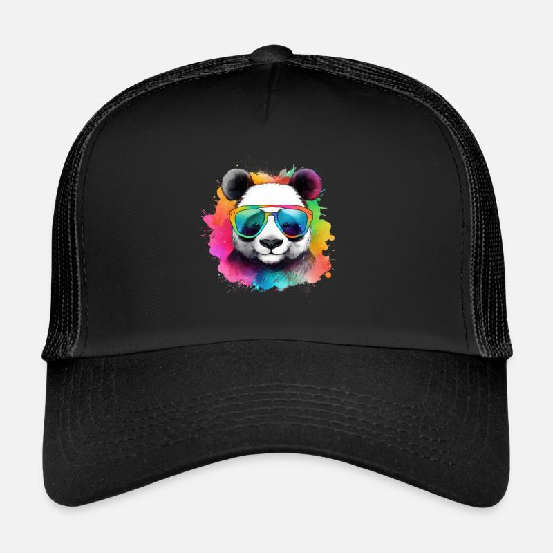 Bunter cooler Panda mit Sonnenbrille - Trucker Cap - Schwarz/Schwarz