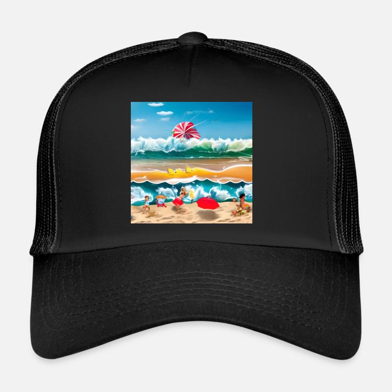children playing at sea side Trucker Cap