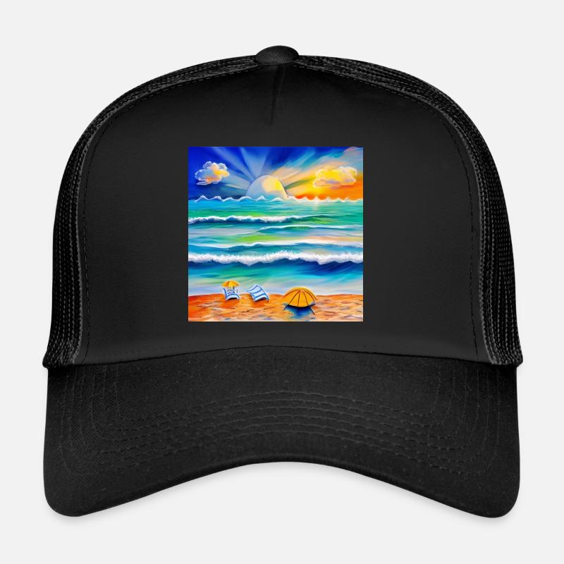 Coucher de soleil au bord de la mer Casquette trucker 
