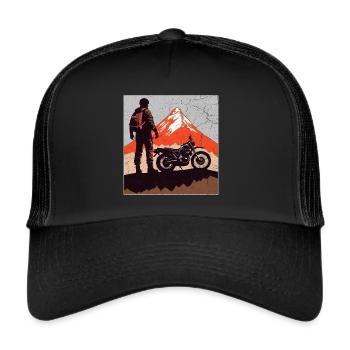 Motorcycle Mountains Motorcyclist Motorcycle Biker - Trucker Cap - black/black - Front