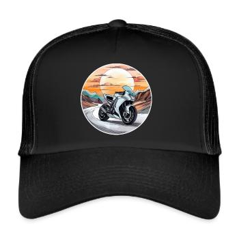 Motorbike Tour Sunset Motocyclist Biker - Casquette trucker  - noir/noir - Devant