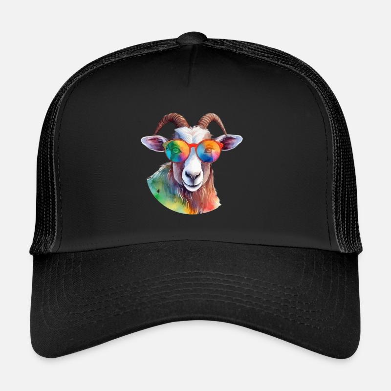 Chèvre colorée cool avec des lunettes de soleil - Casquette trucker  - noir/noir