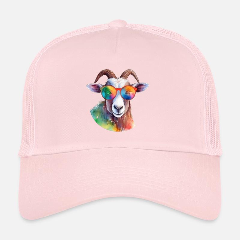 Chèvre colorée cool avec des lunettes de soleil Casquette trucker 