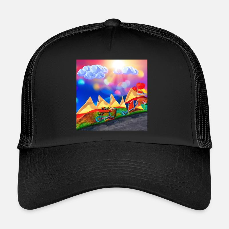 bicicule dans la montagne avec un ciel ensoleillé pendant le refroidissement - Casquette trucker - noir/noir