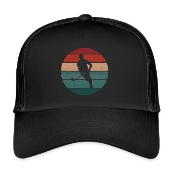 Floorballer Floorball Spieler Vintage Unihockey - Trucker Cap - Schwarz/Schwarz - Vorne