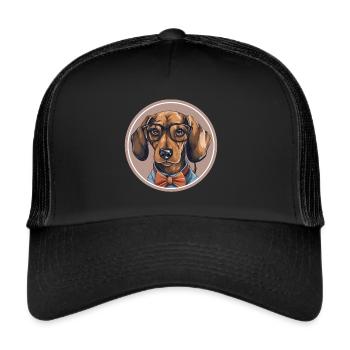 Funny dachshund dog with glasses and bow tie - Trucker Cap - black/black - Front