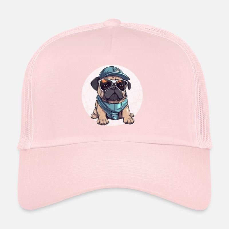 Lustiger Mops Hund mit Sonnenbrille Trucker Cap