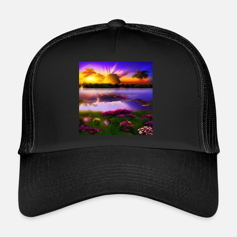 Soleil couchant sur l’eau Casquette trucker 