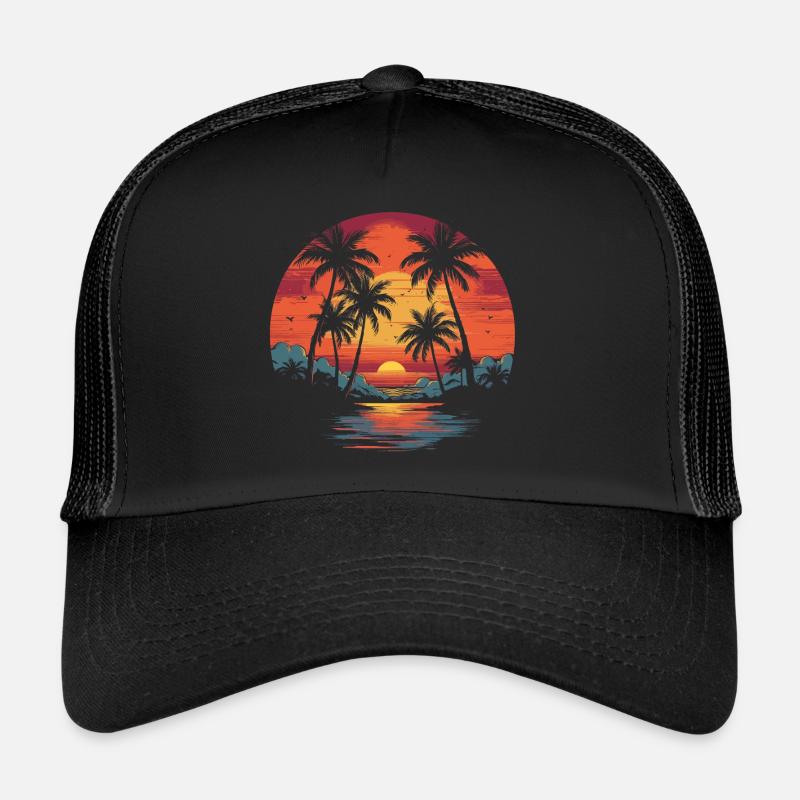 Palmiers Vintage Rétro Summer Sunset Casquette trucker 