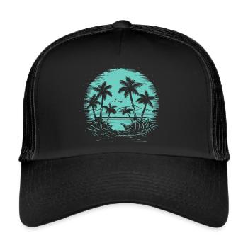Vintage Palmen Retro Sommer Sonnenuntergang - Trucker Cap - Schwarz/Schwarz - Vorne