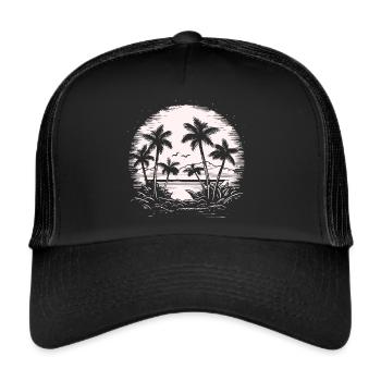 Vintage Palmen Retro Sommer Sonnenuntergang - Trucker Cap - Schwarz/Schwarz - Vorne