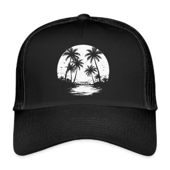 Vintage Palmen Retro Sommer Sonnenuntergang - Trucker Cap - Schwarz/Schwarz - Vorne