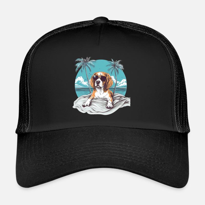 Beagle mit Sonnenbrille am Strand vintage - Trucker Cap - Schwarz/Schwarz
