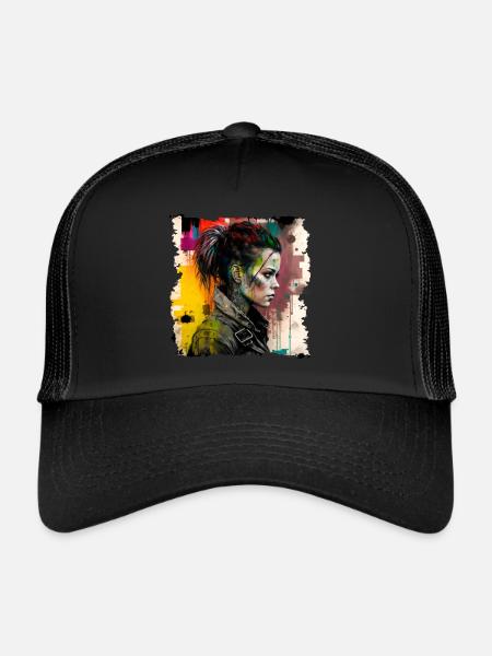 Tatouage Punk Rock Girl Punkrock Gothique - Casquette trucker  - noir/noir - Devant