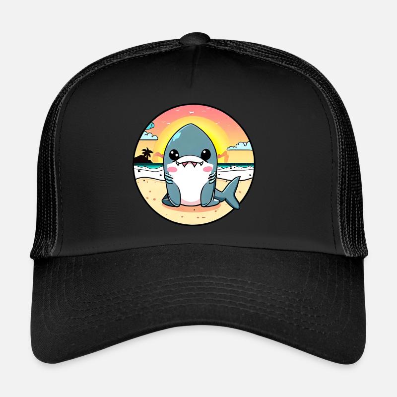 Entspannter Haifisch am Strand - Trucker Cap - Schwarz/Schwarz