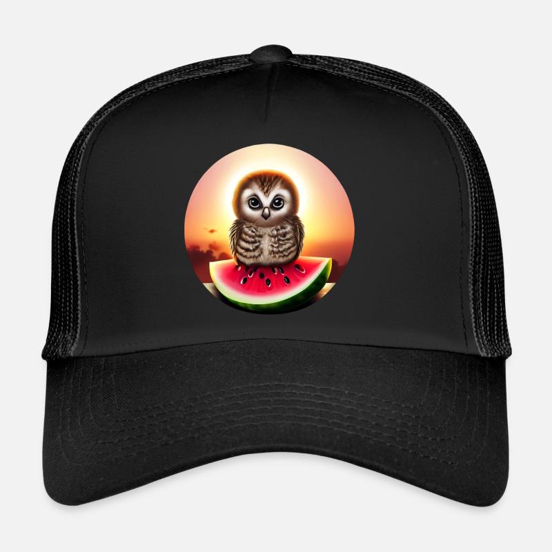 Hibou sur pastèque au coucher du soleil Casquette trucker 