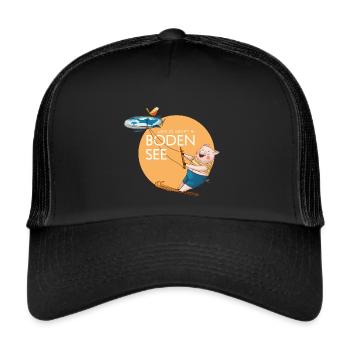 "Life is great @Bodensee" Wasserski Schwein! - Trucker Cap - Schwarz/Schwarz - Vorne