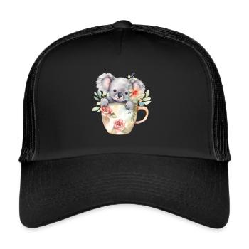 Cute koala with flowers in coffee mug - Trucker Cap - black/black - Front