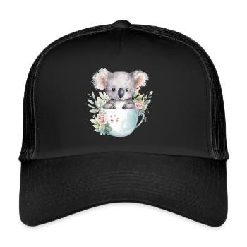 Smiling koala with flowers in mug - Trucker Cap - black/black - Front
