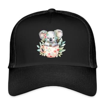 Cute koala with flowers in a mug - Trucker Cap - black/black - Front