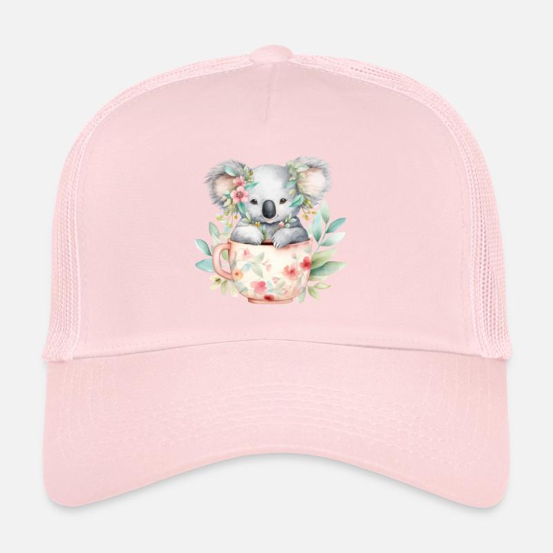 Süßer Koala mit Blumen in einer Tasse Trucker Cap