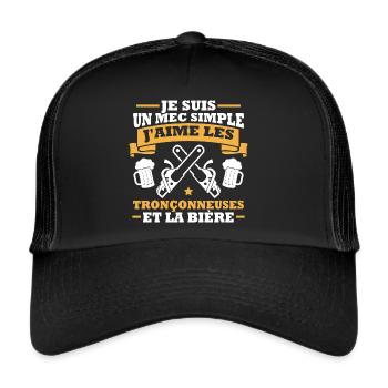 Un mec simple j aime les tronçonneuses et la bière - Casquette trucker  - noir/noir - Devant